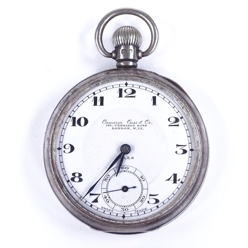 426 - ROLEX - a 1920s silver-cased open-face top-wind pocket watch, retailed by Camerer, Cuss & Co of Uxbr... 