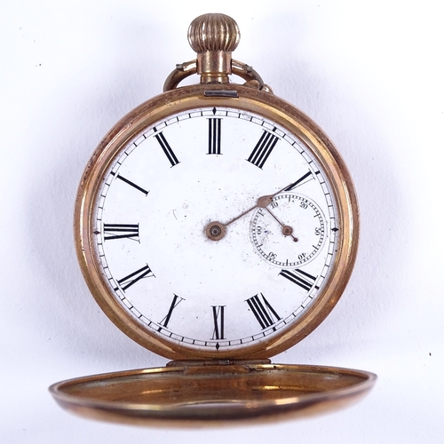 430 - A 9ct rose gold half-hunter side-wind pocket watch, white enamel dial with painted Roman numeral hou... 