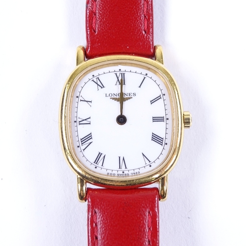 431 - LONGINES - a lady's gold plated stainless steel Les Grandes Classiques quartz wristwatch, ref. 7423,... 