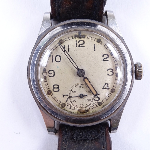 433 - ENICAR - a Vintage stainless steel military issue mechanical wristwatch, silvered dial with Arabic n... 