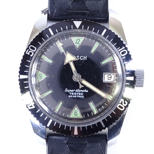 437 - BOSCH - a Vintage stainless steel Super Etanche Diver's mechanical wristwatch, black dial with lumin... 