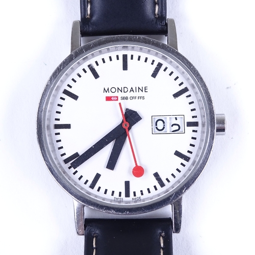 440 - MONDAINE - a stainless steel Classic Swiss Railways quartz wristwatch, white dial with black painted... 