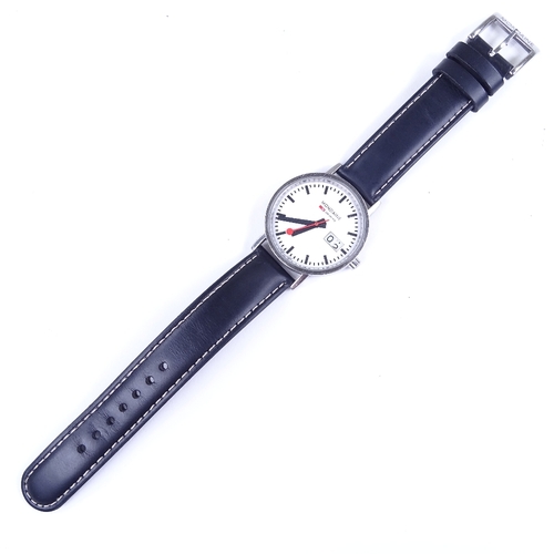 440 - MONDAINE - a stainless steel Classic Swiss Railways quartz wristwatch, white dial with black painted... 