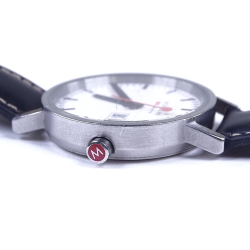 440 - MONDAINE - a stainless steel Classic Swiss Railways quartz wristwatch, white dial with black painted... 