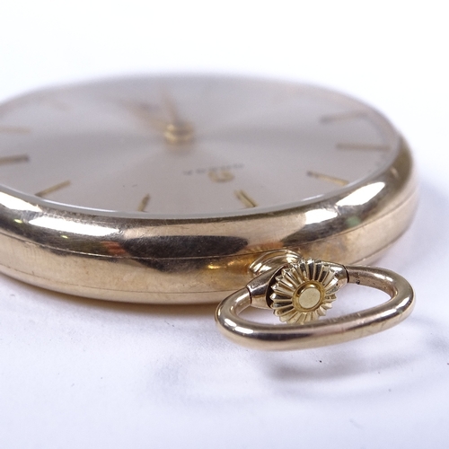 443 - OMEGA - a Vintage 9ct gold-cased open-face top-wind pocket watch, ref. 713877, silvered dial with gi... 