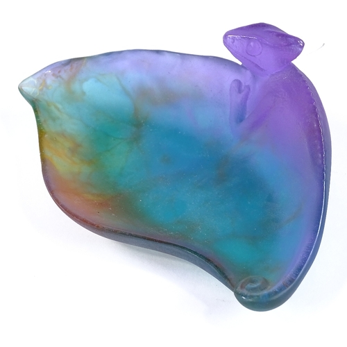 52 - DAUM - Pate de Verre, multi-colour glass chameleon design dish, 16.5cm across