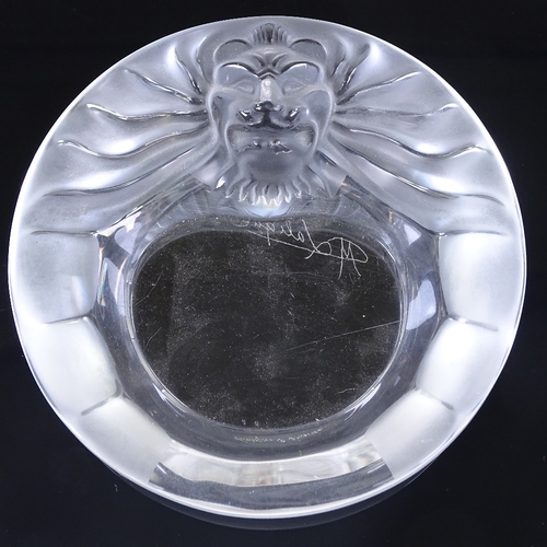 61 - MARC LALIQUE - frosted glass lion mask design ashtray, engraved signature, 14.5cm across