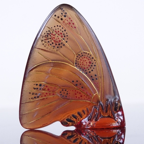 73 - LALIQUE - gilded amber glass butterfly, height 5.5cm