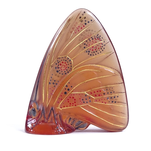 73 - LALIQUE - gilded amber glass butterfly, height 5.5cm