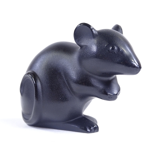 75 - LALIQUE - black glass miniature mouse, engraved signature, height 3.5cm