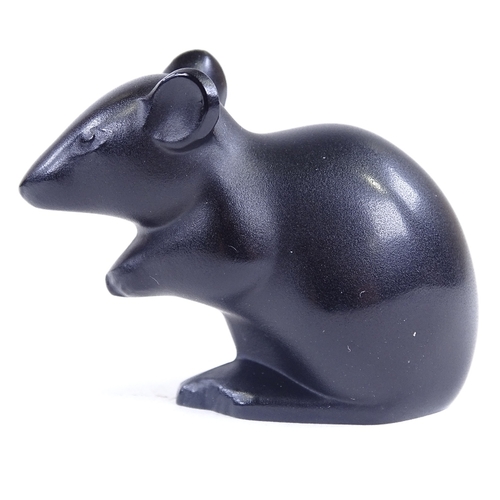 75 - LALIQUE - black glass miniature mouse, engraved signature, height 3.5cm