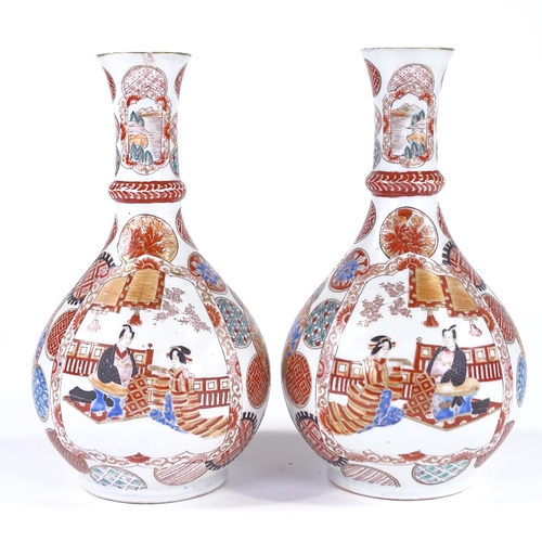 88 - A pair of 19th century Japanese porcelain vases, hand painted decoration with 6 character marks, hei... 