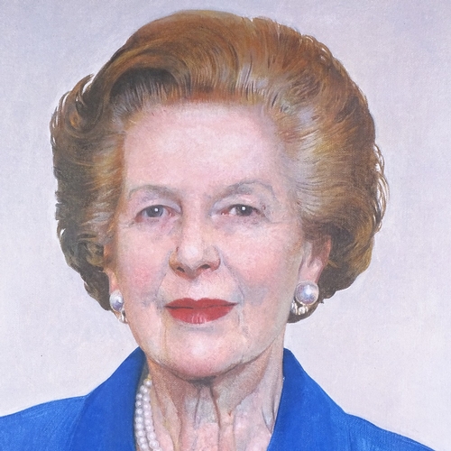 96 - Baroness Margaret Thatcher, colour lithograph print by Richard Stone, signed in pen by Baroness That... 