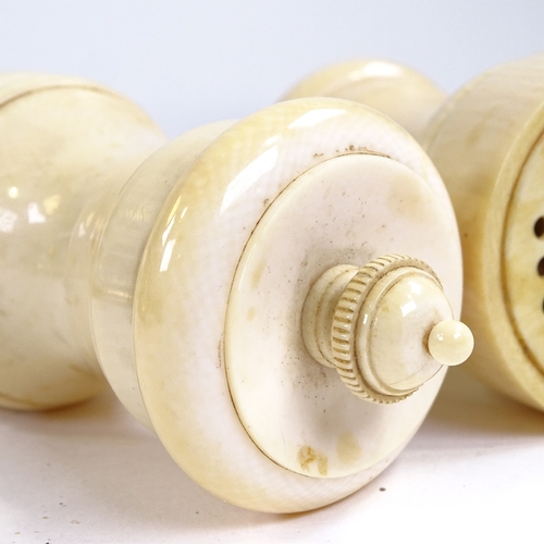 398 - A pair of 19th century ivory pepper grinders, height 10cm