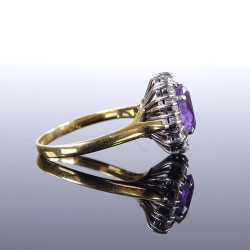 661 - A late 20th century 18ct gold amethyst and diamond cluster ring, total diamond content approx 0.25ct... 