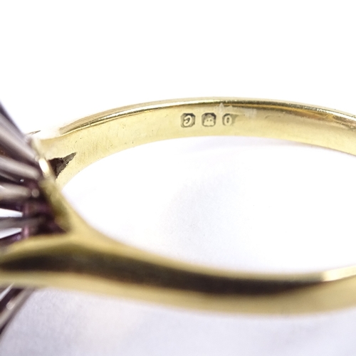 661 - A late 20th century 18ct gold amethyst and diamond cluster ring, total diamond content approx 0.25ct... 