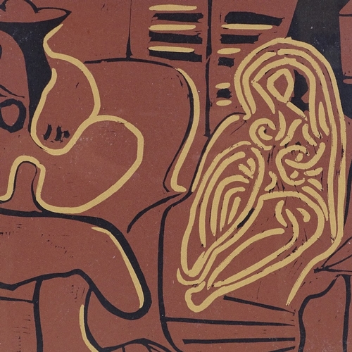 1045 - After Picasso, reduced size lino-cut, circa 1960, model and guitarist, image 10.5