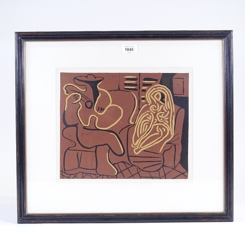 1045 - After Picasso, reduced size lino-cut, circa 1960, model and guitarist, image 10.5