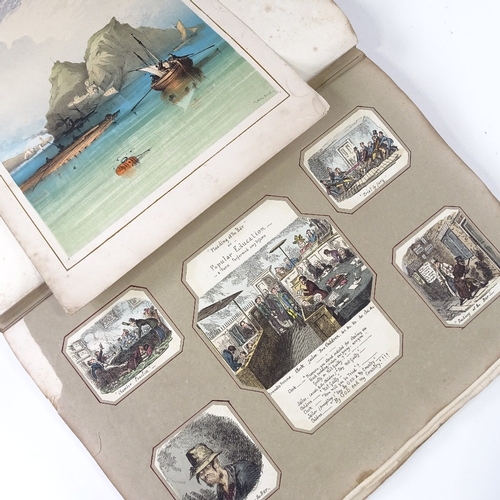 1053 - Album containing sporting military and satirical prints, mainly hand coloured