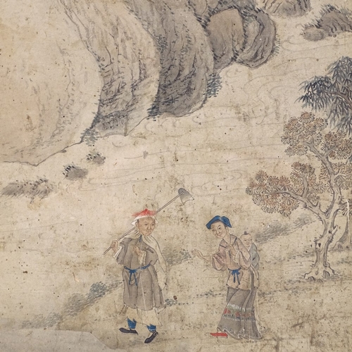 1054 - 19th century Chinese School, ink and watercolour on paper, figures in landscape, 10.5