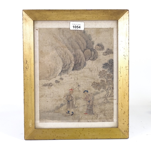 1054 - 19th century Chinese School, ink and watercolour on paper, figures in landscape, 10.5