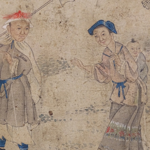 1054 - 19th century Chinese School, ink and watercolour on paper, figures in landscape, 10.5