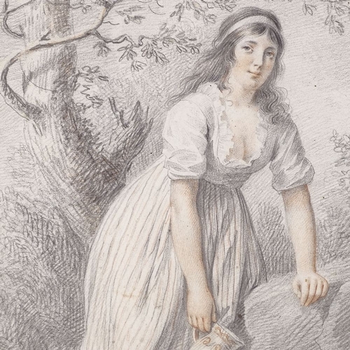 1056 - G Van Den Berg (1769 - 1817), pencil/crayon drawing, girl collecting water, signed, 14.5