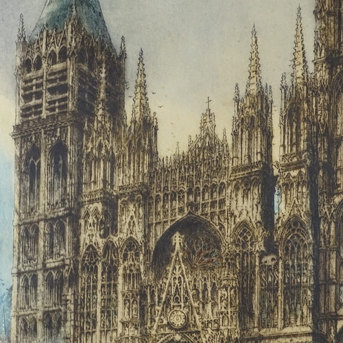 1061 - W Monk, coloured etching, cathedral, signed in pencil, plate size 28