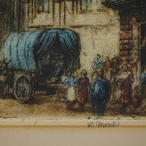 1061 - W Monk, coloured etching, cathedral, signed in pencil, plate size 28