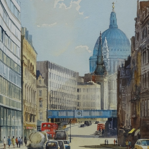 1062 - Bert Wright FRSA, large watercolour, view of Fleet Street, circa 1980s, image 29