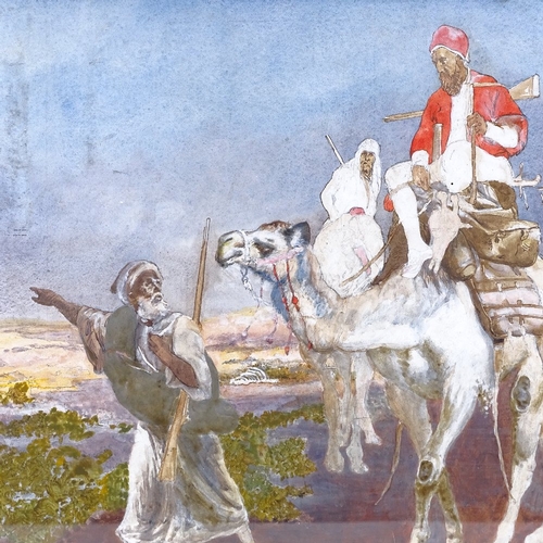 1070 - 19th/20th century watercolour gouache, camel riders, unsigned, 18