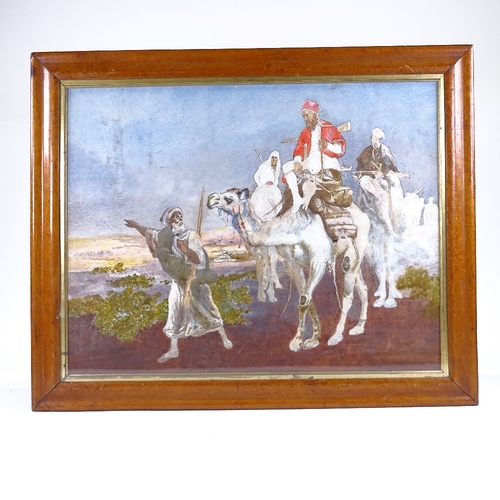 1070 - 19th/20th century watercolour gouache, camel riders, unsigned, 18