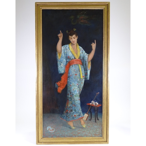 1071 - Alix Louise Enault (French 1850 - 1913), oil on canvas, dancing Geisha, signed, 42