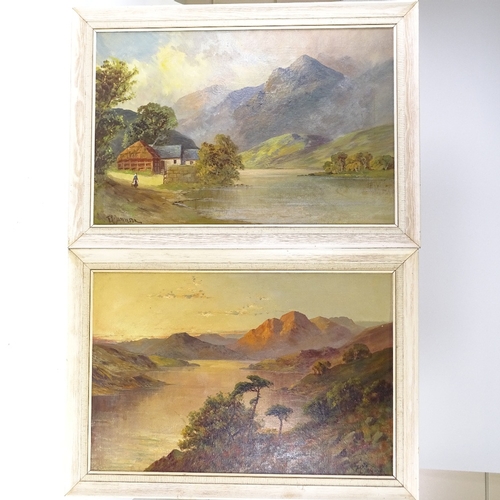 1077 - F E Jamieson, pair of oils on canvas, Highland Loch scenes, signed, title verso, 16