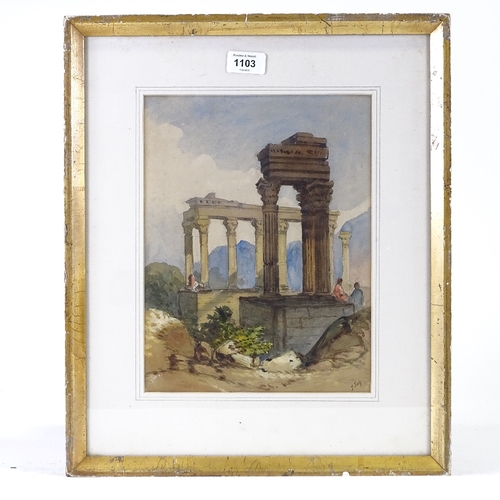 1103 - J Joy, watercolour, Mediterranean ruins, signed, 12