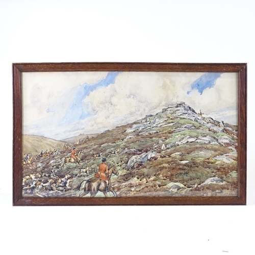 1104 - H E W, watercolour, foxhunting scene, 1924, indistinctly signed, 12