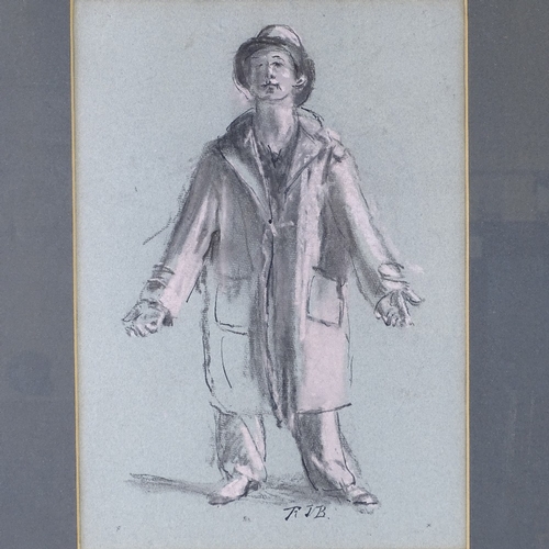 1105 - Charcoal/chalk drawing, the big coat, signed with monogram, 15