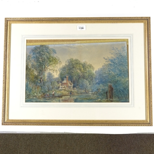 1106 - 19th century watercolour, river scene, unsigned, 11