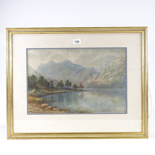 1108 - Milton Drinkwater, watercolour, lake scene, signed, 12