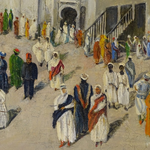 1109 - Early 20th century oil on board, pilgrimage to Mecca, unsigned, description verso, 18