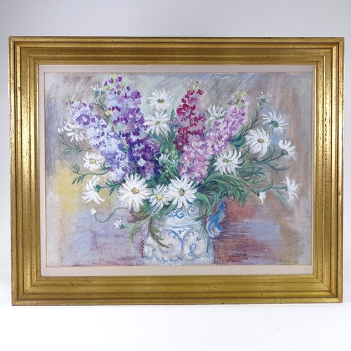 1113 - Lorna Dunn (1920 - 2016), mixed media pastel/watercolour, floral still life, signed, 20