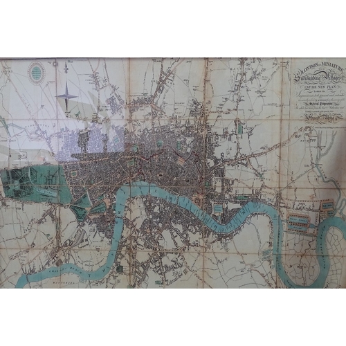 220A - A large re-print map, London in Miniature with the Surrounding Villages, the original map was printe... 