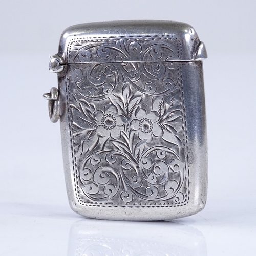 240A - An Edwardian silver Vesta case with engraved decoration, Birmingham 1911, height 5cm, (BBC Antiques ... 