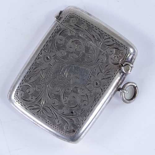 240A - An Edwardian silver Vesta case with engraved decoration, Birmingham 1911, height 5cm, (BBC Antiques ... 