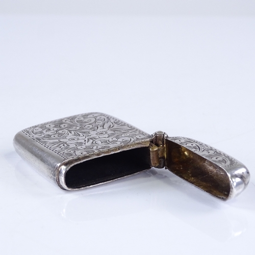 240A - An Edwardian silver Vesta case with engraved decoration, Birmingham 1911, height 5cm, (BBC Antiques ... 