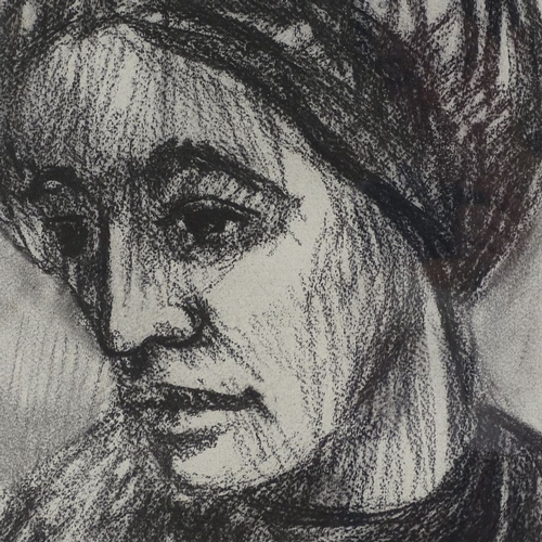 1305 - Klampt, charcoal portrait of a woman, signed and dated 1966, 17.5