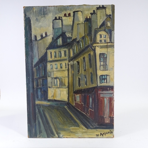 1307 - H Rozanes, mid-century oil on canvas, street scene, signed, 32