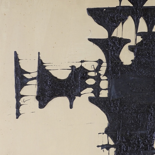 1310 - Flint, oil on board, abstract black cross, signed and dated '61, 29