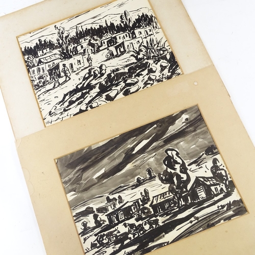 1312 - Stephen Ampenberger (South African 1908 - 1983), 2 ink and wash drawings, rural landscapes, signed, ... 