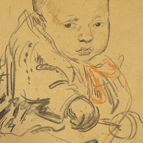 1313 - Follower of Augustus John, pencil/crayon drawing, young child, 1952, 13